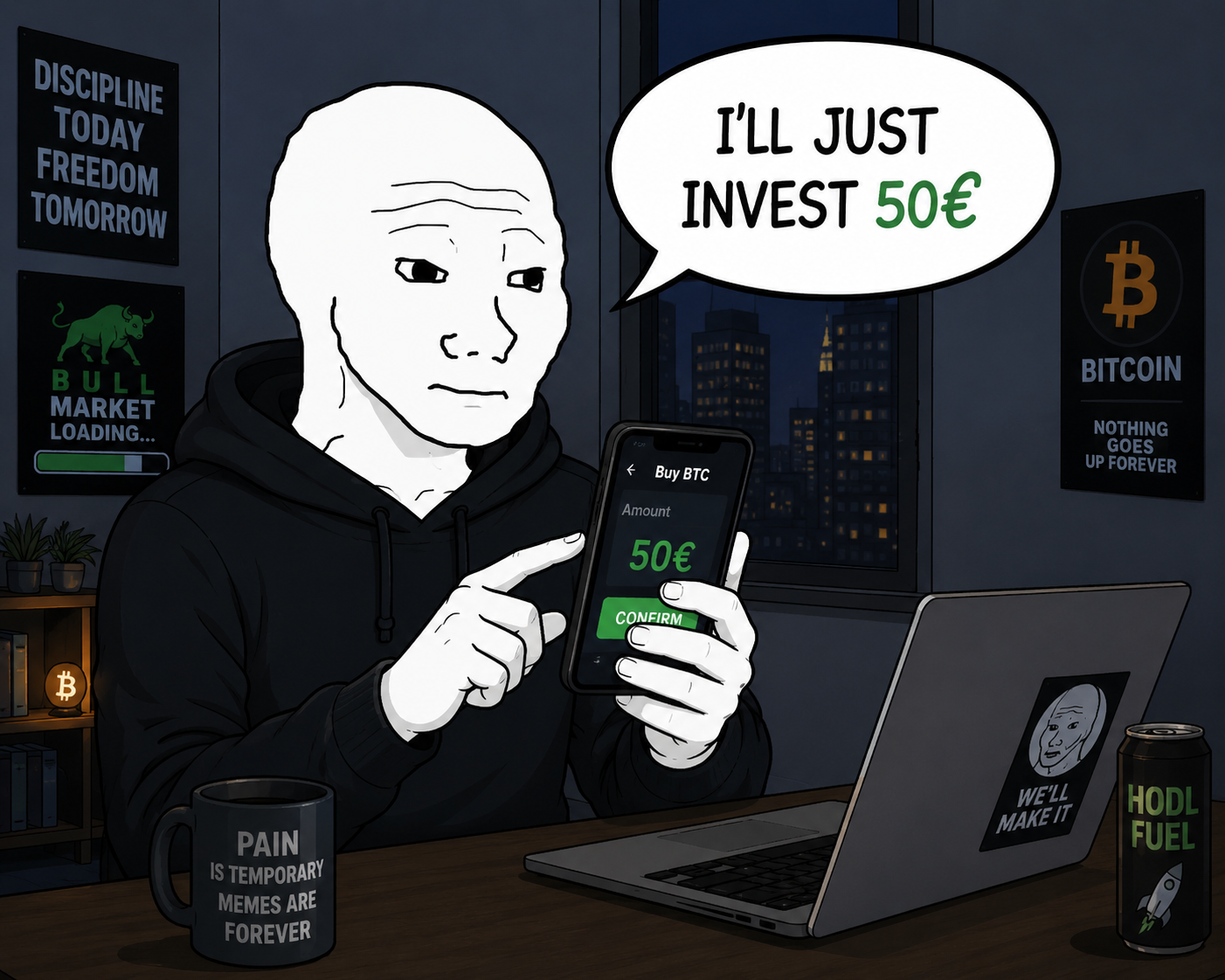 I'll just invest 50$ - a Wojak meme on farm.meme