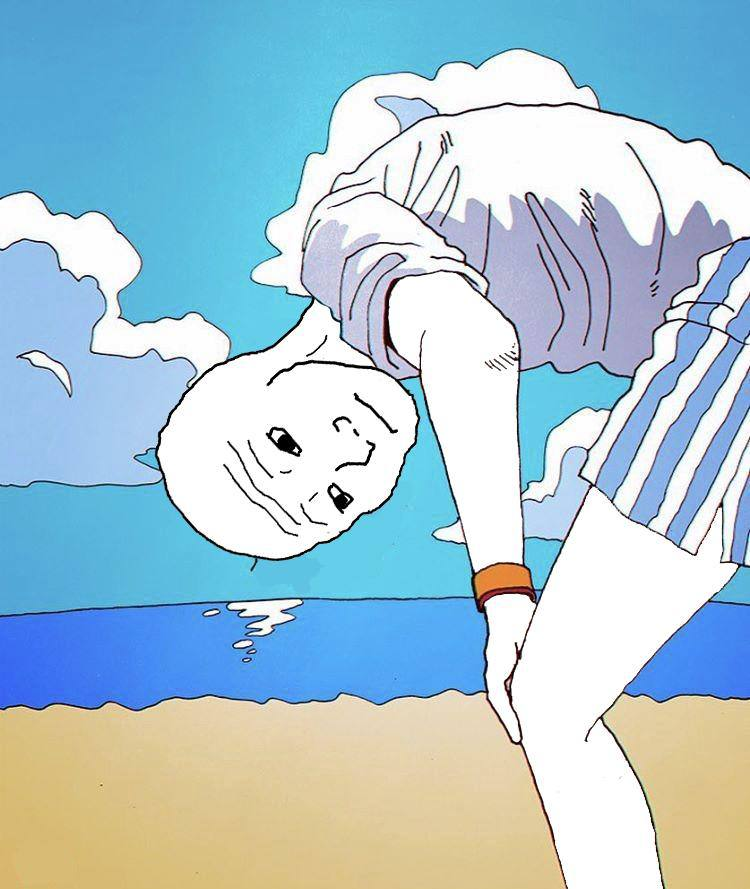Wojak at the beach - a Wojak meme on farm.meme