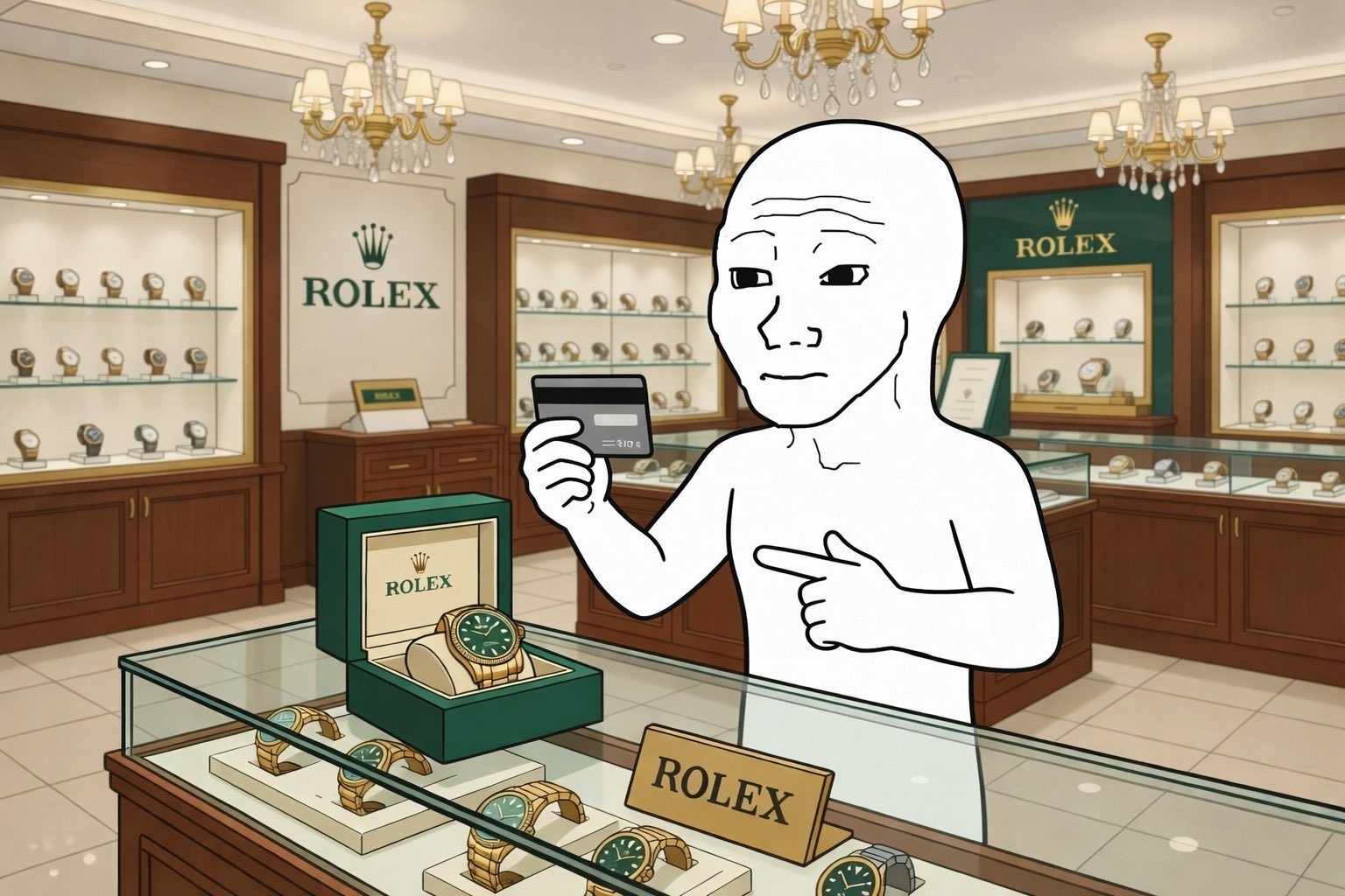 Wojak goes watch shopping - a Wojak meme on farm.meme
