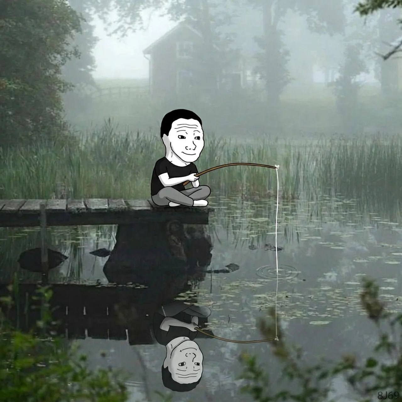 Fishing Wojak on the dock - a Wojak meme on farm.meme