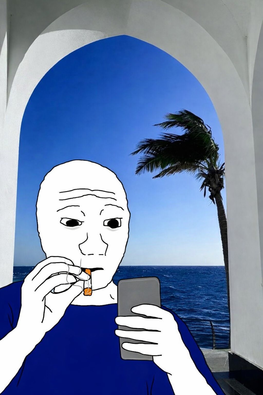 Wojak smoking on Epstein’s island - a Wojak meme on farm.meme