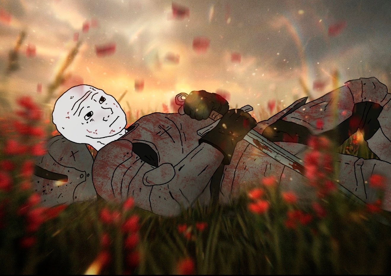 Sir Wojak on the battlefield - a Wojak meme on farm.meme