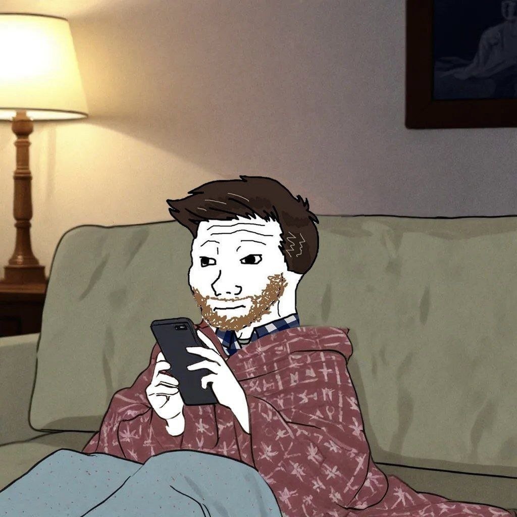 Husbandjak comfy on the couch - a Wifejak meme on farm.meme
