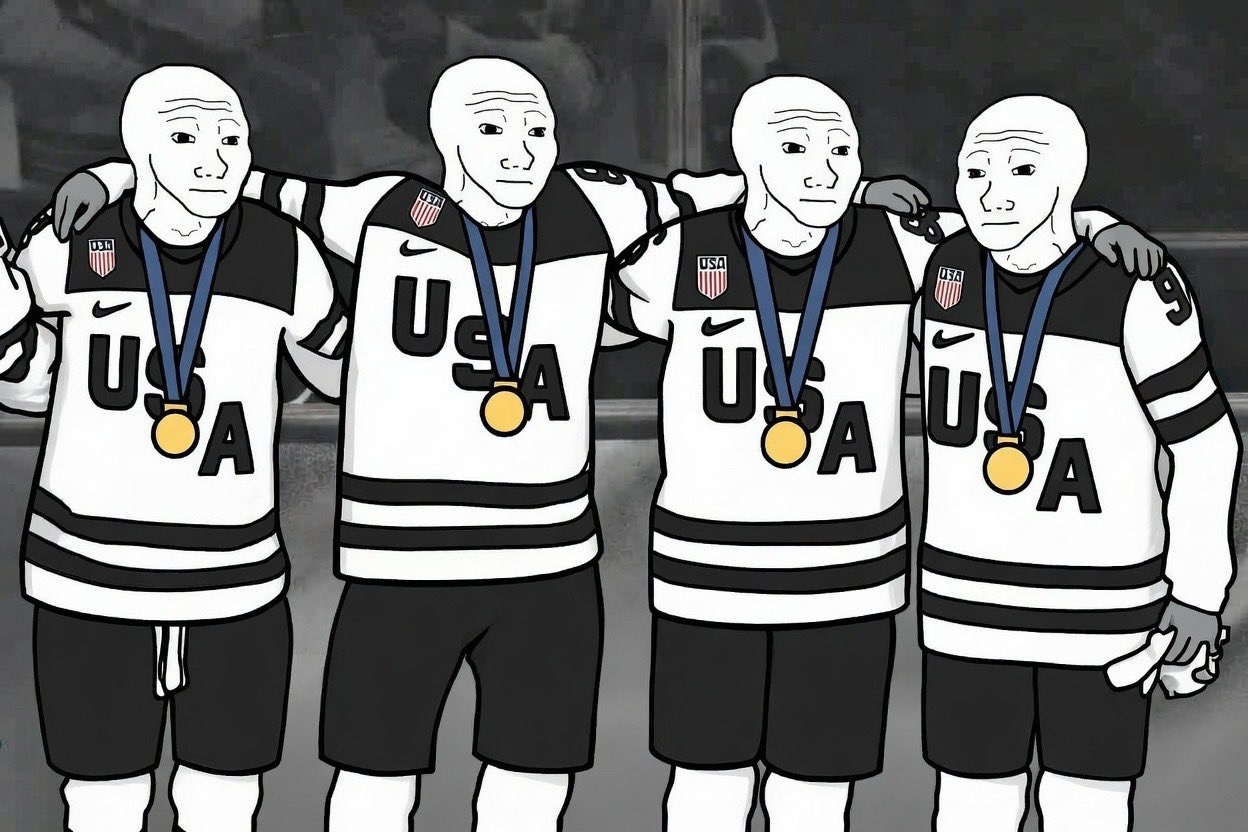 USA wins the hockey gold medal - a Wojak meme on farm.meme