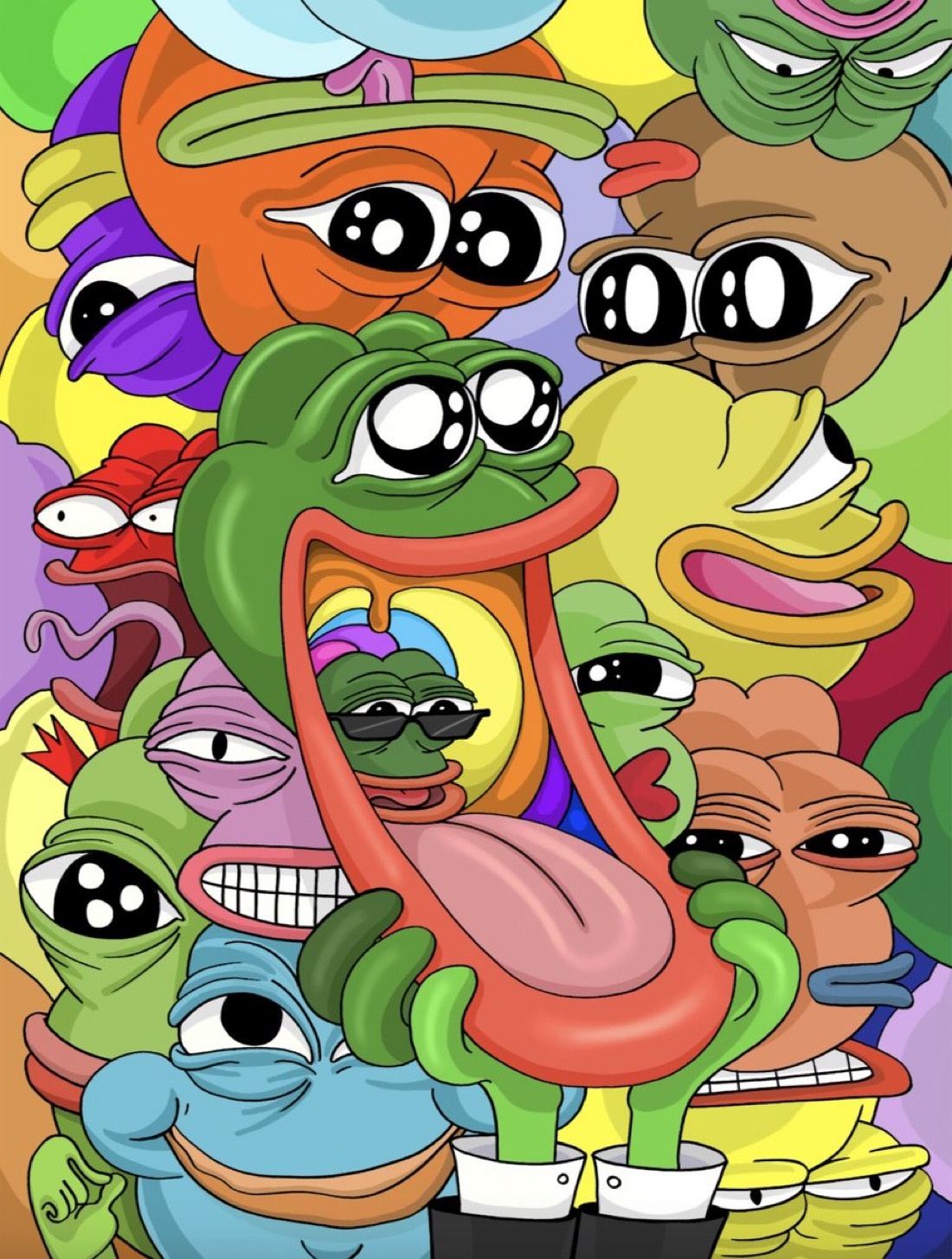 Multicolored rad Pepes - a Pepe meme on farm.meme
