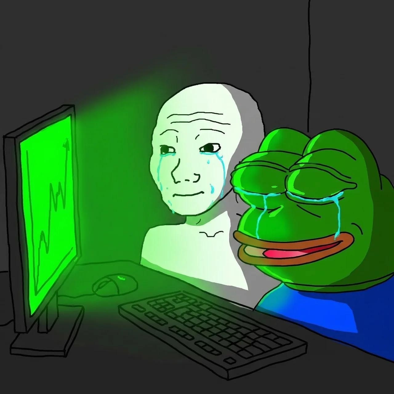 Pepe and Wojak are seeing green - a Pepe meme on farm.meme