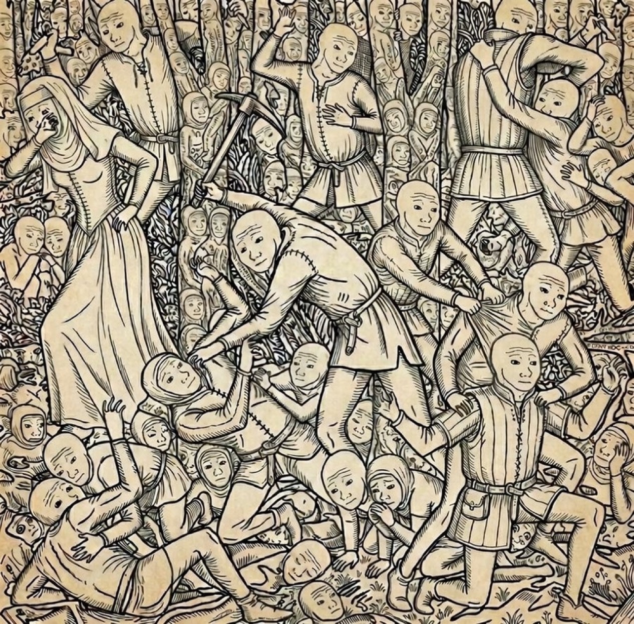 Medieval Wojak tapestry - a Wojak meme on farm.meme