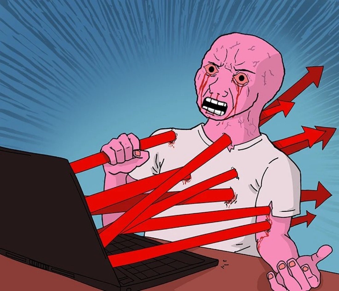 Pink Wojak pierced with red arrows - a Wojak meme on farm.meme