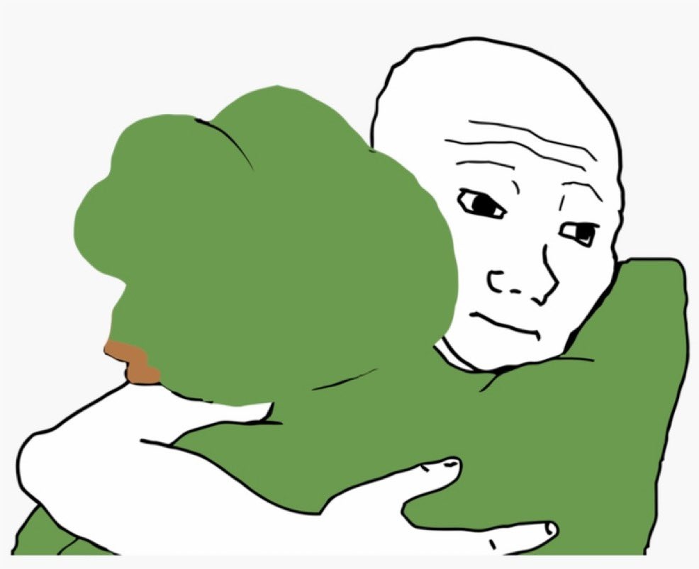 Pepe and Wojak hug it out - a Pepe meme on farm.meme
