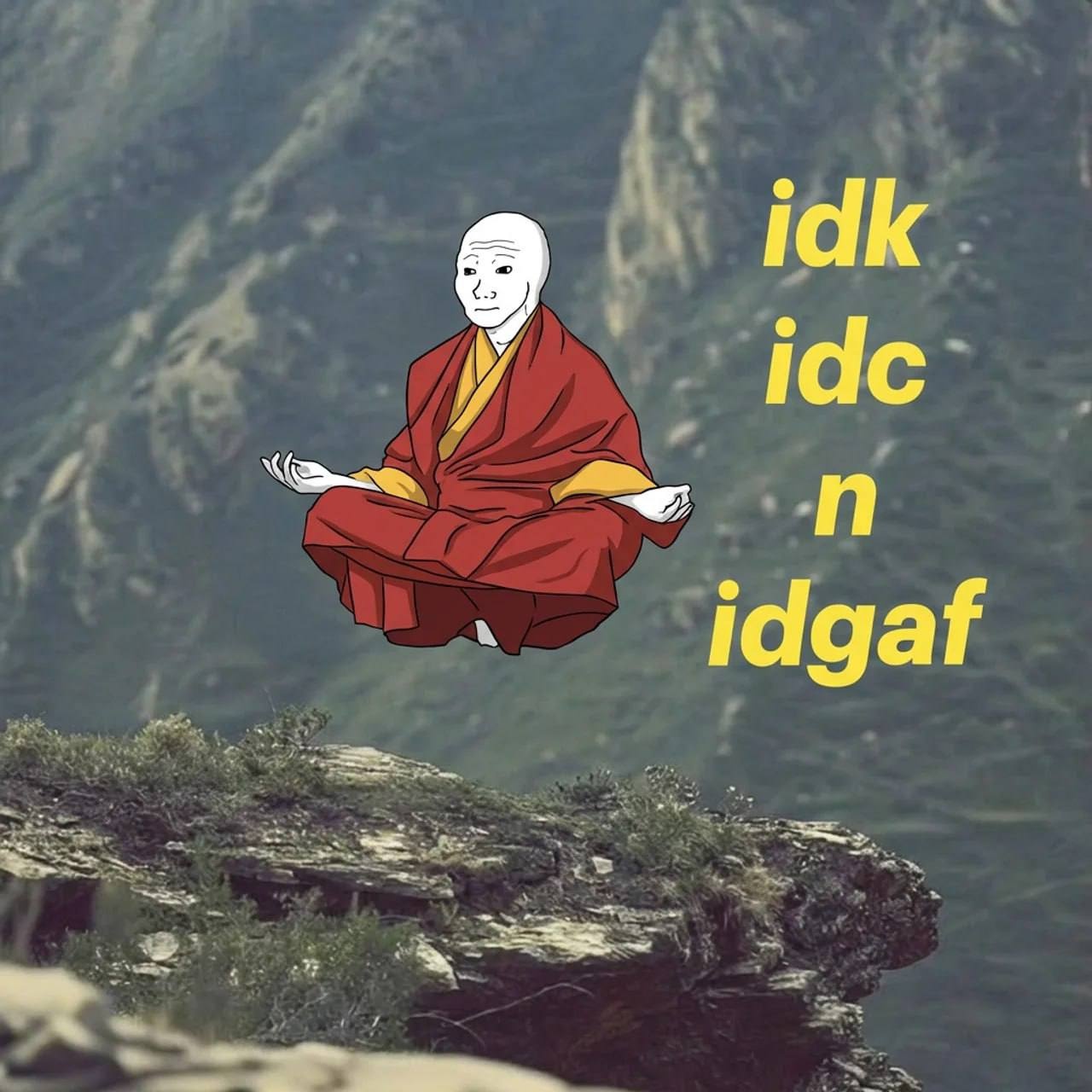 Levitating Wojak Monk who dgaf - a Wojak meme on farm.meme