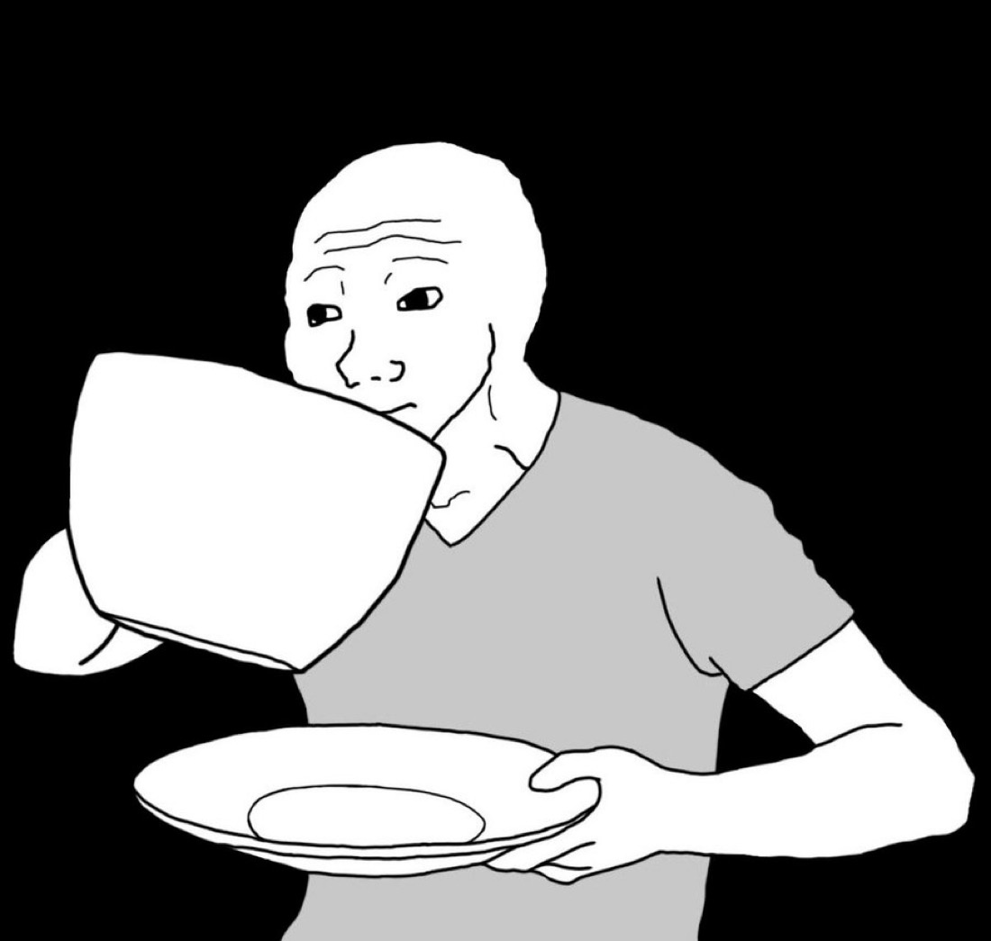 Wojak sips a giant coffee - a Wojak meme on farm.meme