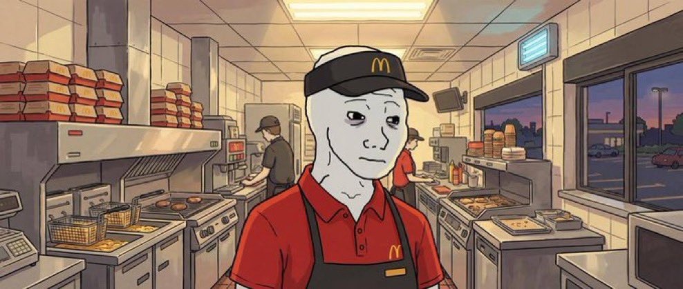 Wojak at his fast food shift - a Wojak meme on farm.meme