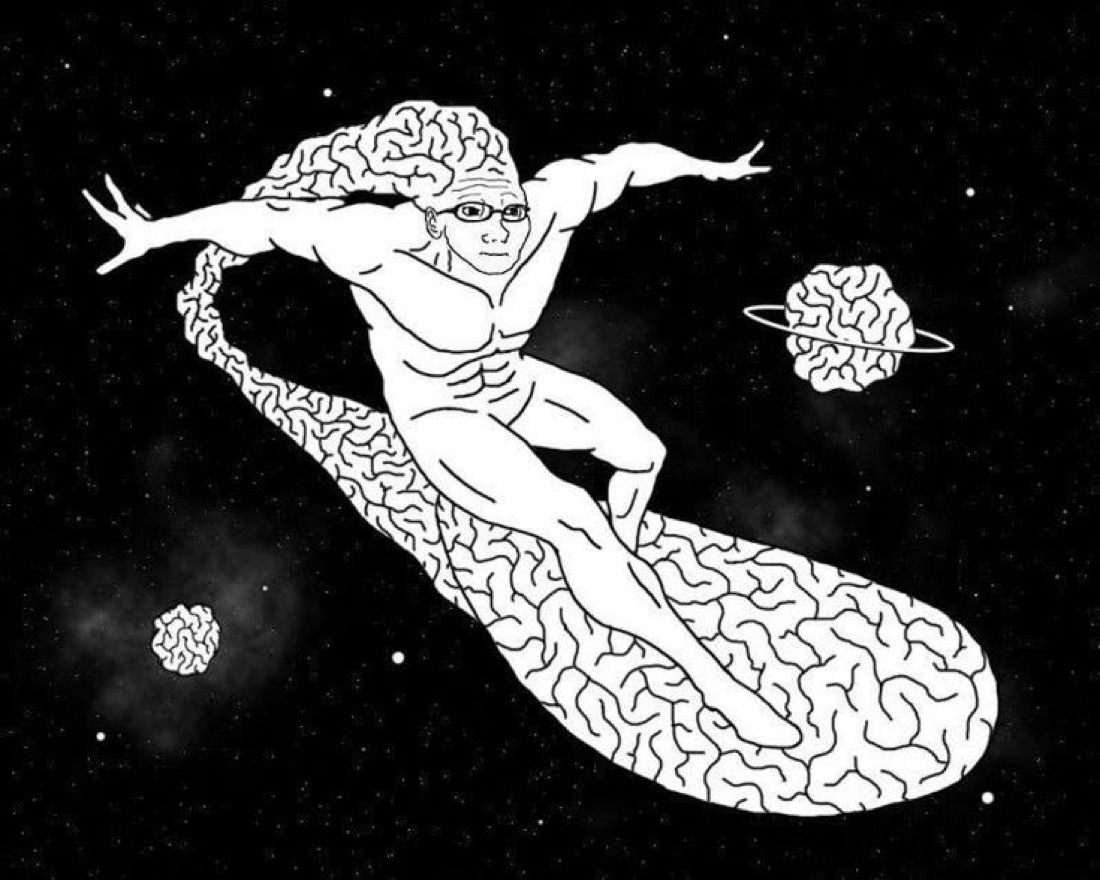 Big brain cosmic surfing Wojak - a Wojak meme on farm.meme