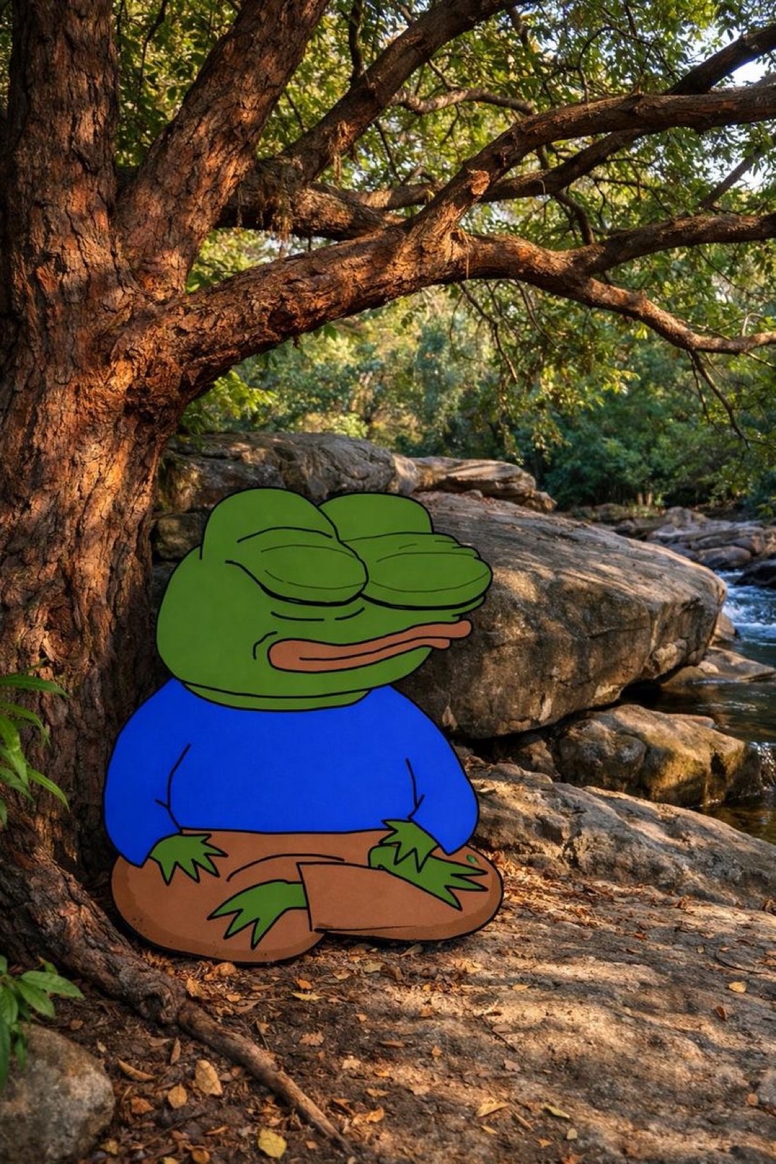 Apu meditates under a tree - a Apu Apustaja meme on farm.meme