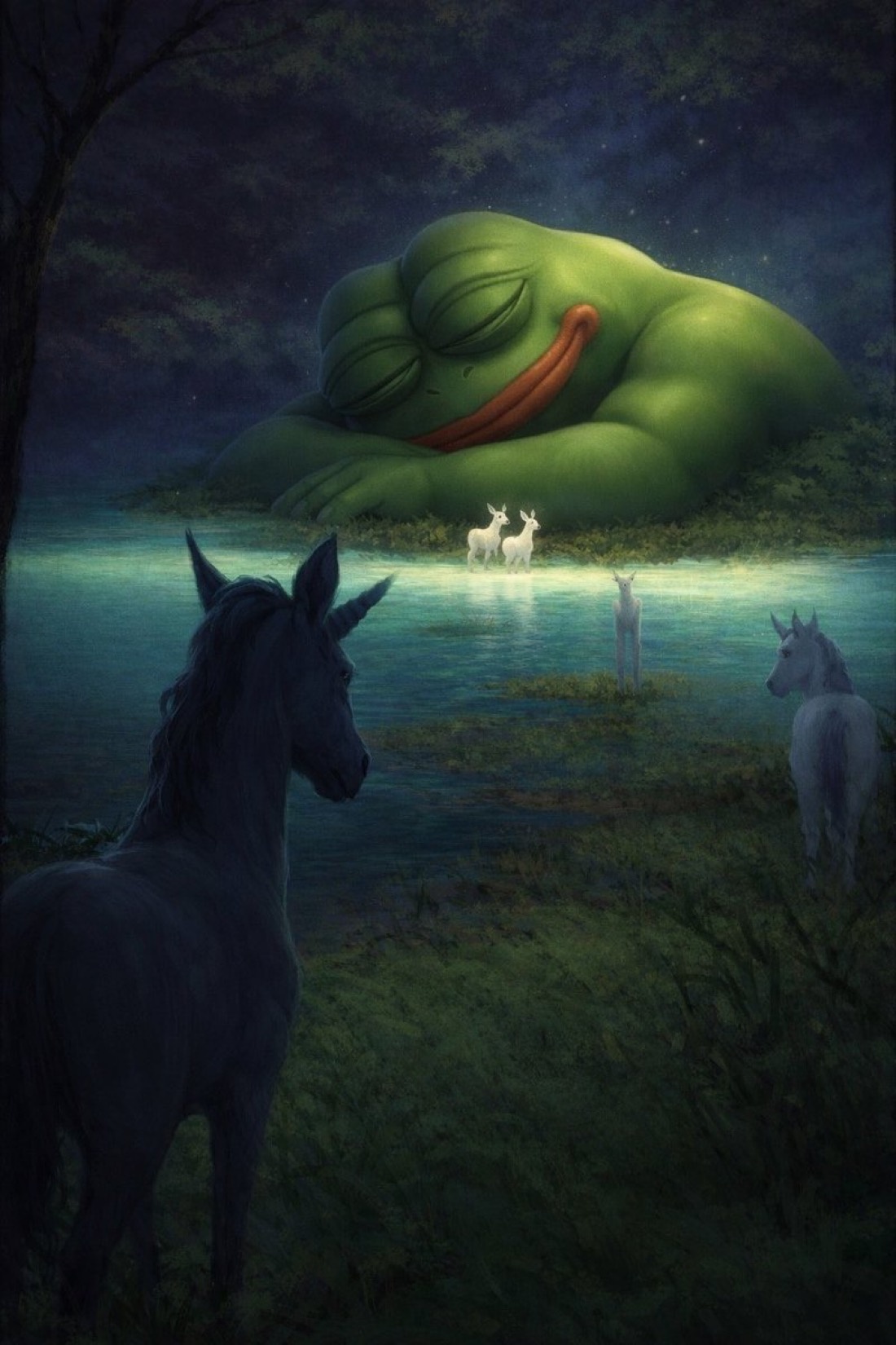 Sleeping peaceful giant Pepe - a Pepe meme on farm.meme