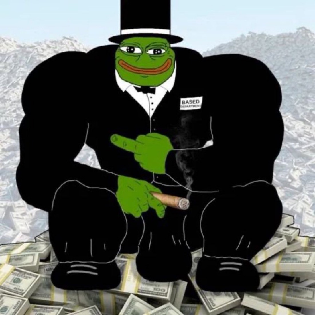 Based giant Pepe with top hat and tuxedo - a Pepe meme on farm.meme