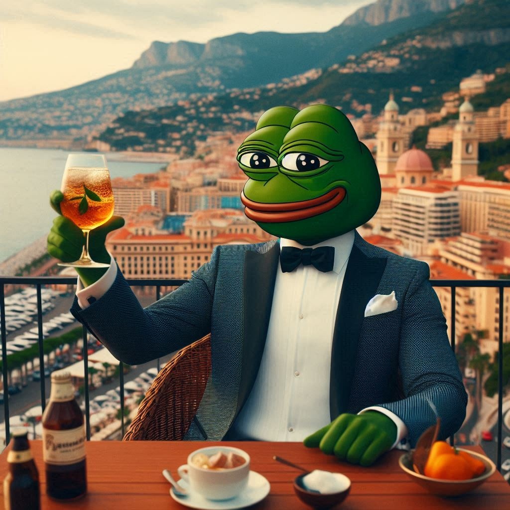 Pepe sipping a cocktail - a Pepe meme on farm.meme