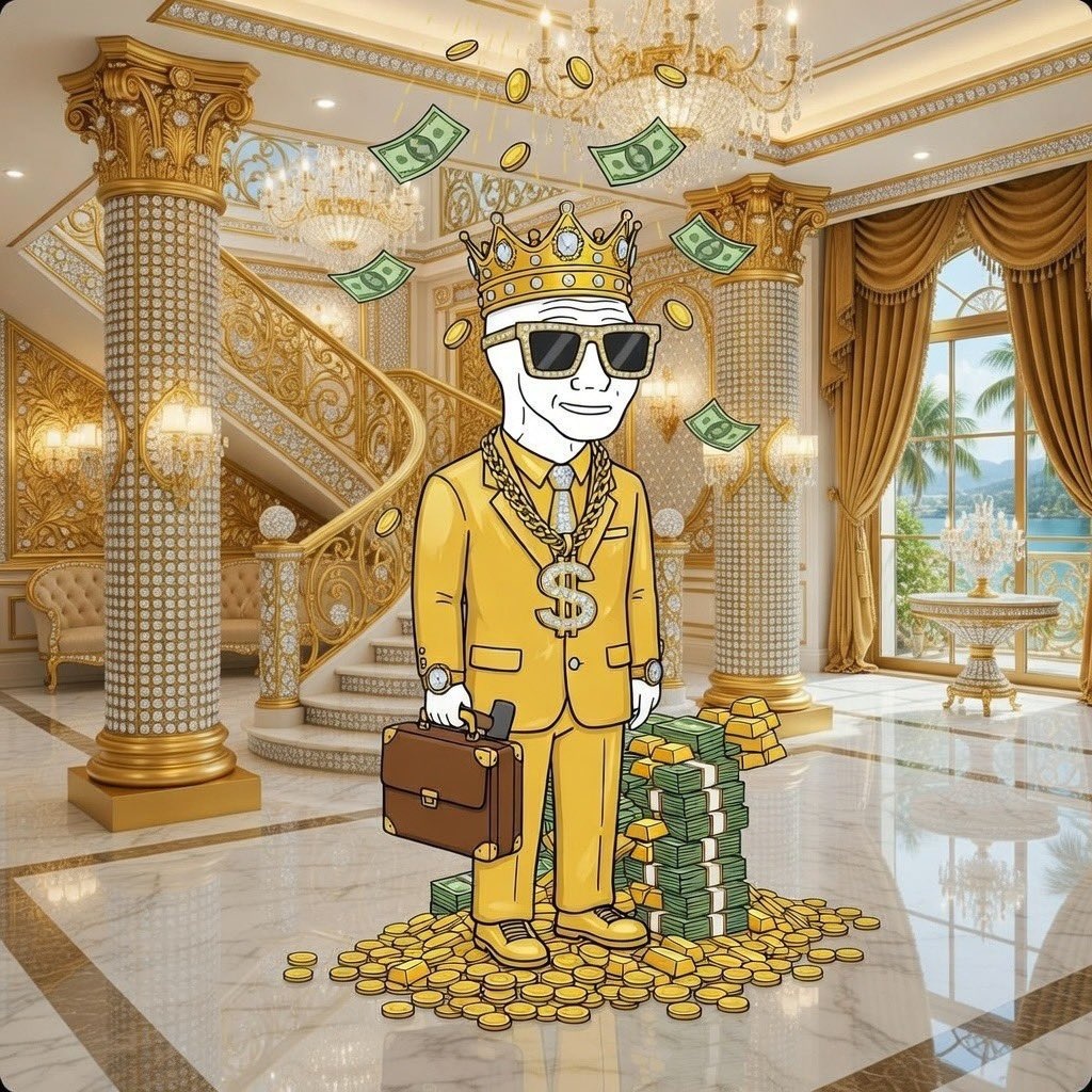 Wojak struck it rich and lives in a gold mansion - a Wojak meme on farm.meme