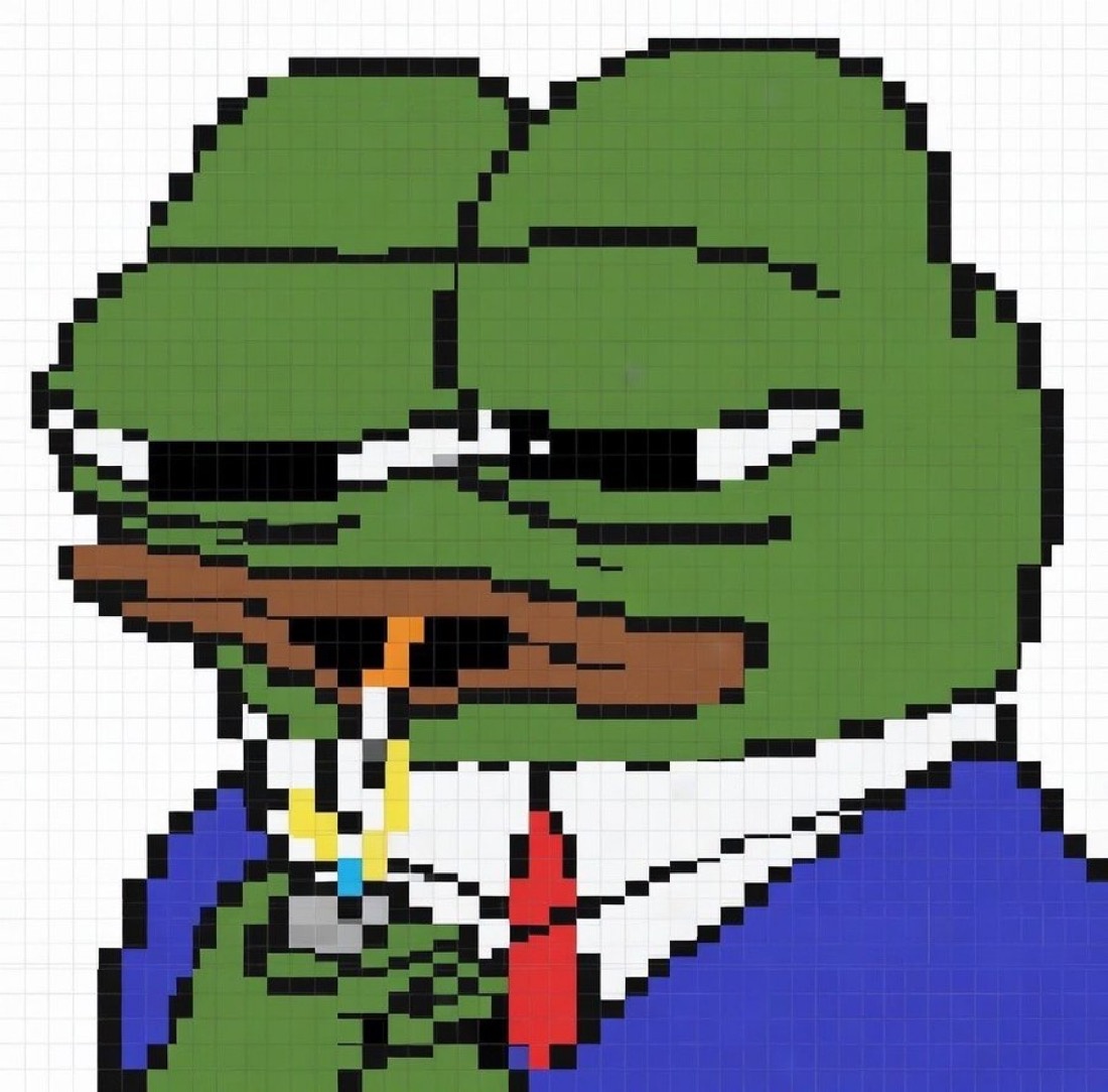 Pixelated Pepe lights up a smoke - a Pepe meme on farm.meme