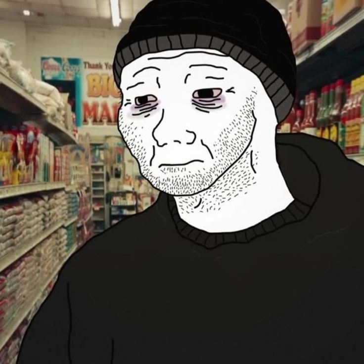 Doomer Wojak goes grocery shopping - a Wojak meme on farm.meme