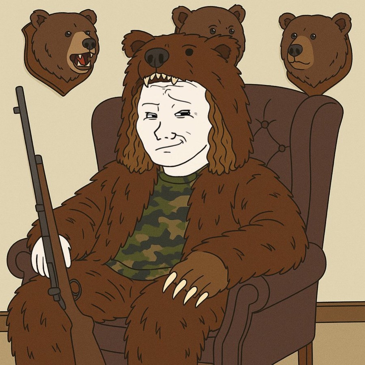 Bear hunter Wojak - a Wojak meme on farm.meme