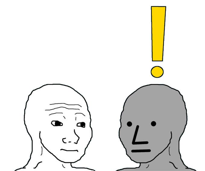 NPC reacting to Wojak - a NPC meme on farm.meme