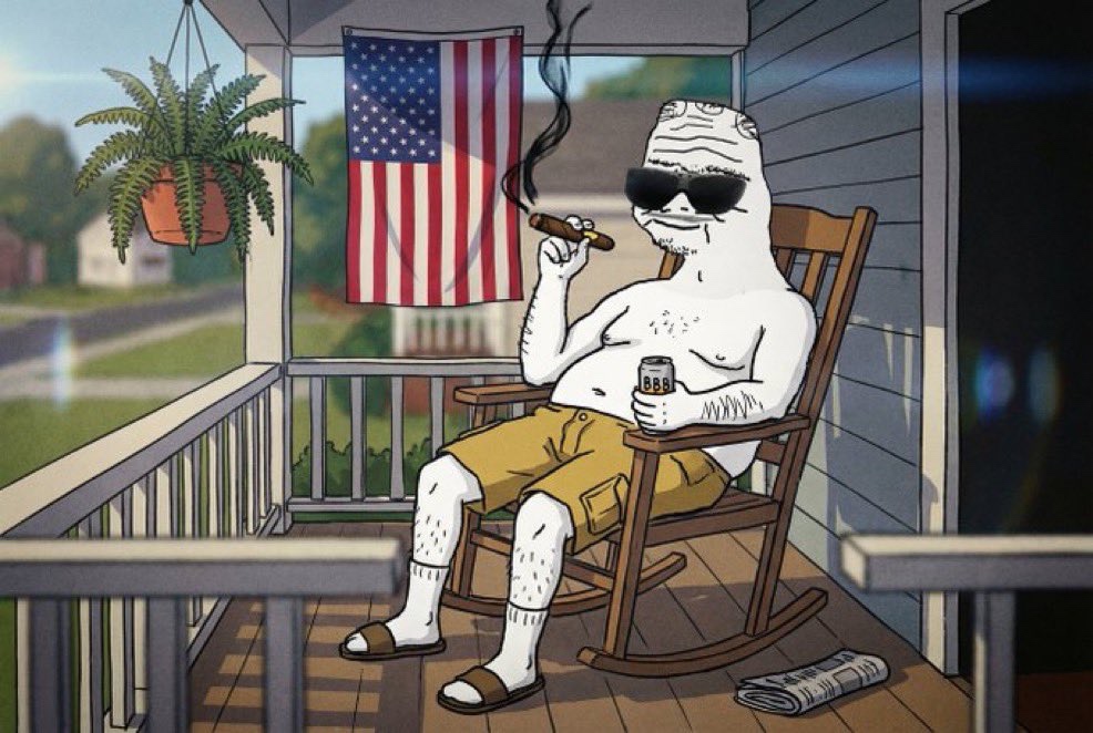 American Boomer enjoying a cigar on the porch - a Boomer meme on farm.meme