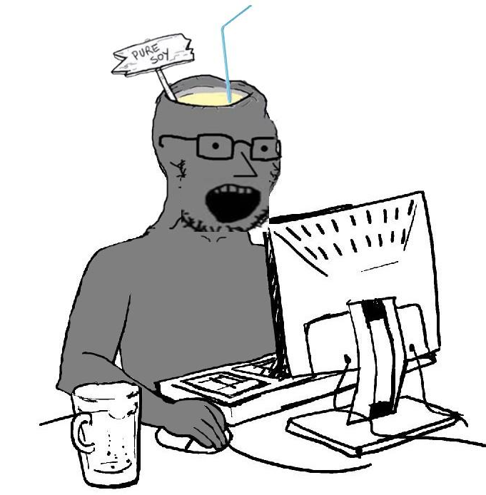 NPC Soyjak Brainlet posting on his computer - a NPC meme on farm.meme