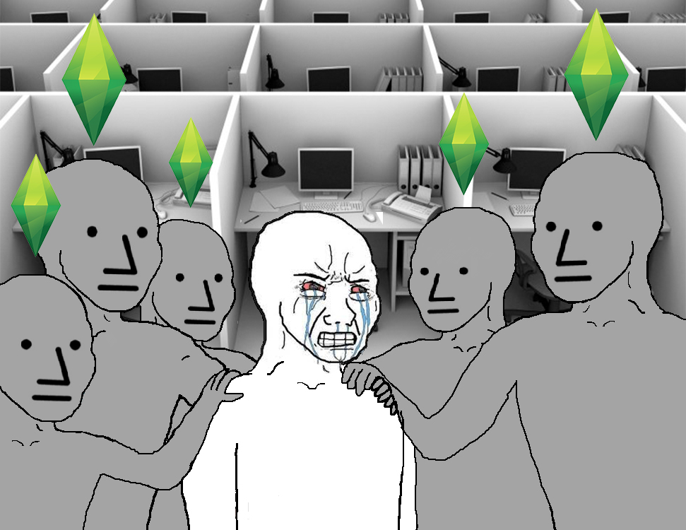 Crying Wojak with the Sims NPCs - a NPC meme on farm.meme