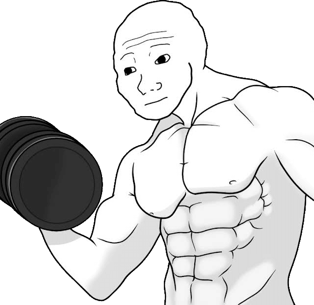 Jacked Muscular Wojak lifting weights - a Wojak meme on farm.meme