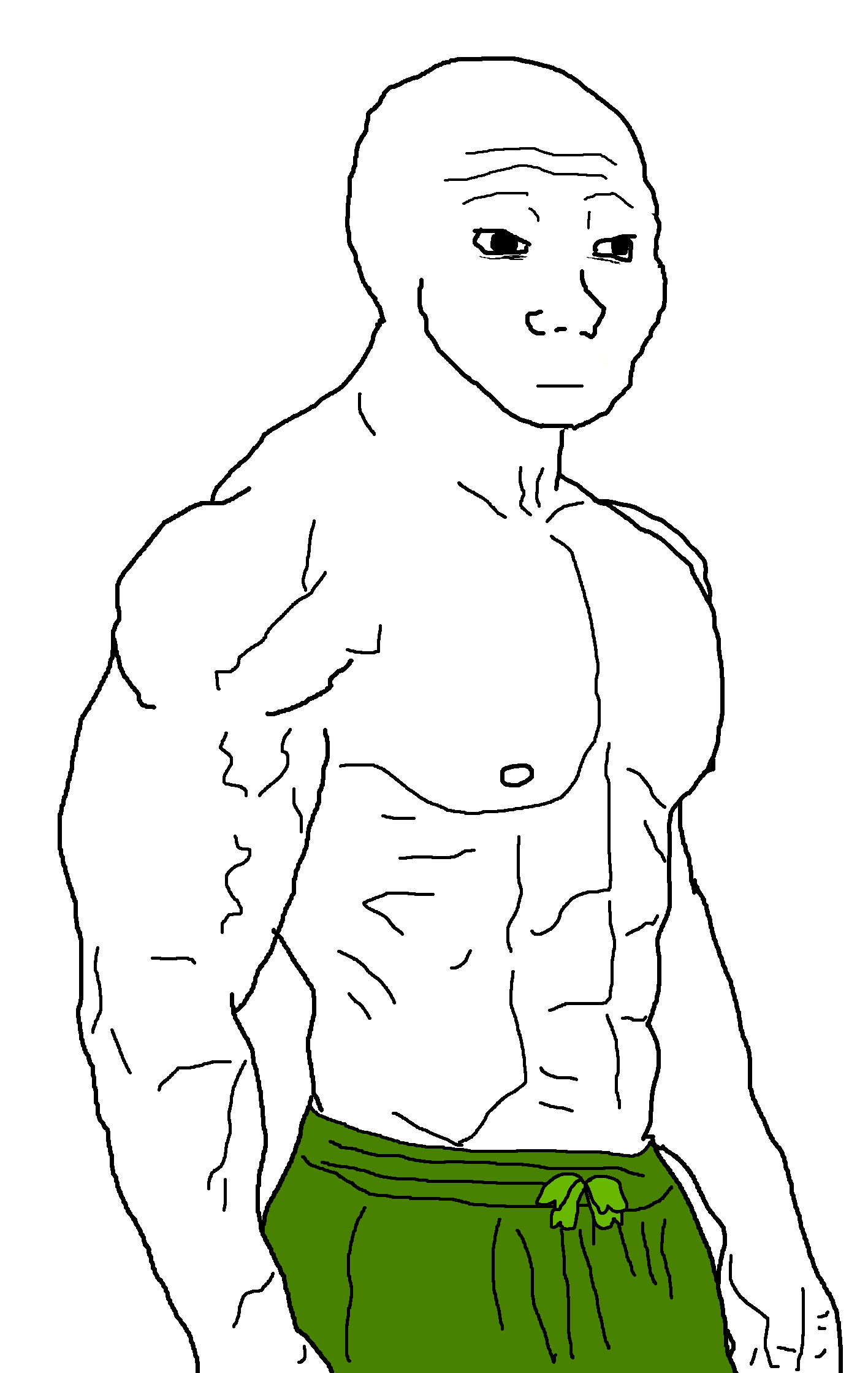 Jacked Muscular Wojak in green shorts - a Wojak meme on farm.meme