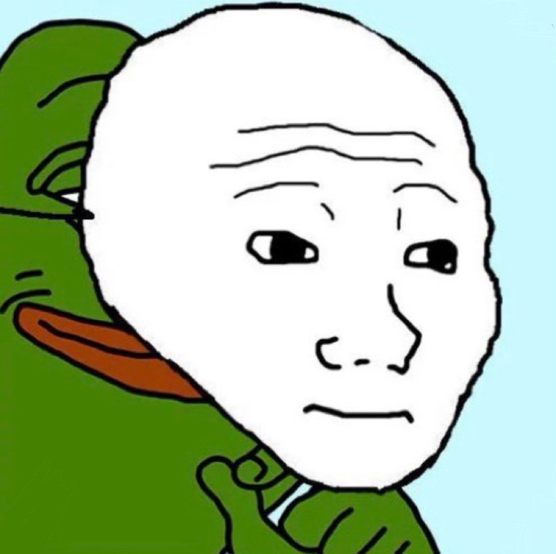 Pepe wearing a Wojak mask - a Wojak meme on farm.meme