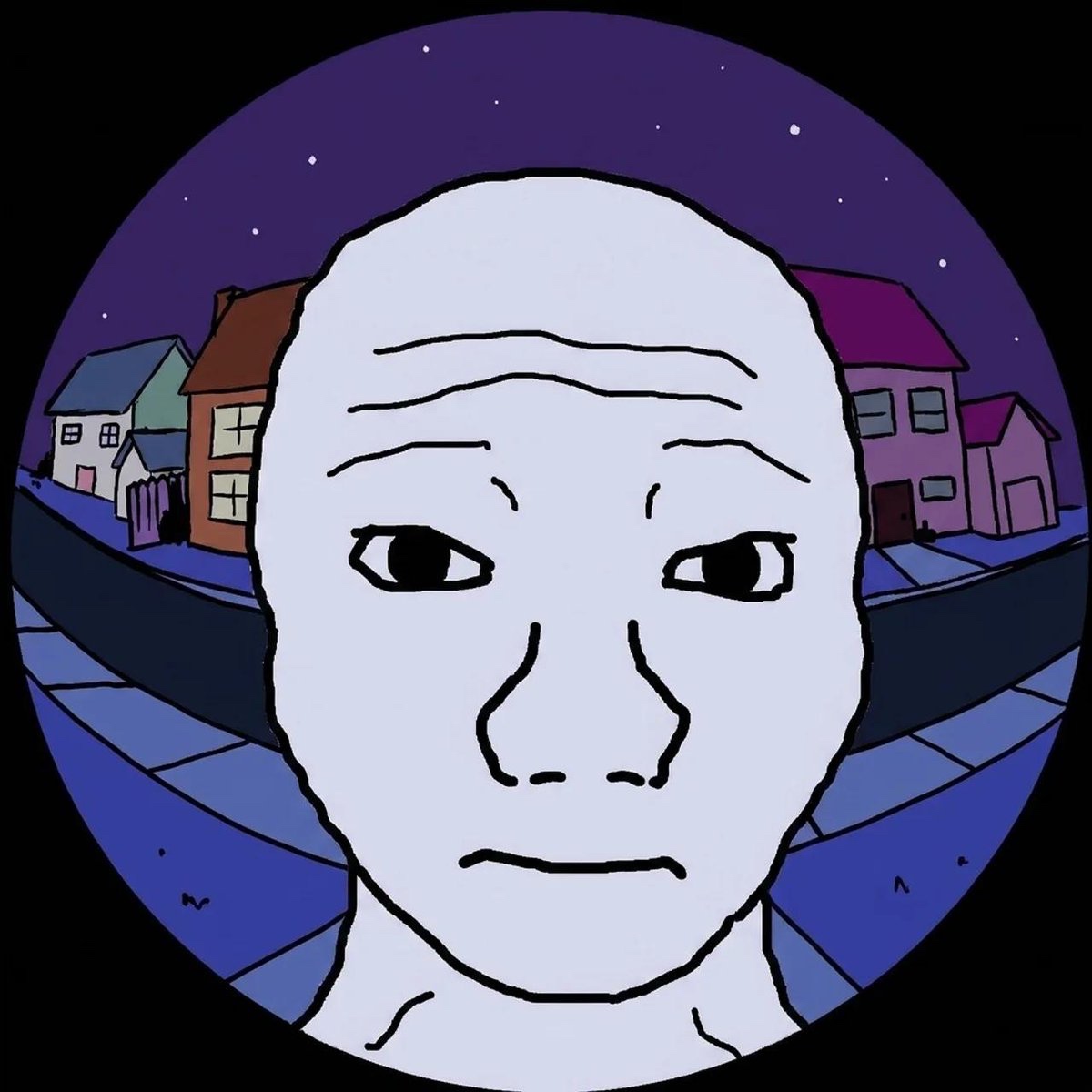 Wojak through the front door peep hole at home. Knock Knock. - a Wojak meme on farm.meme