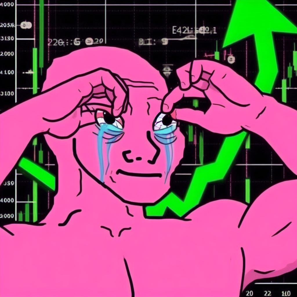 Sidelined pink Wojak watches the market go higher - a Wojak meme on farm.meme