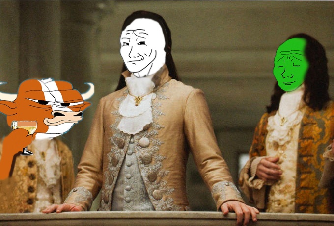 Elite Wojak Royalty with Mumu on the terrace - a Wojak meme on farm.meme