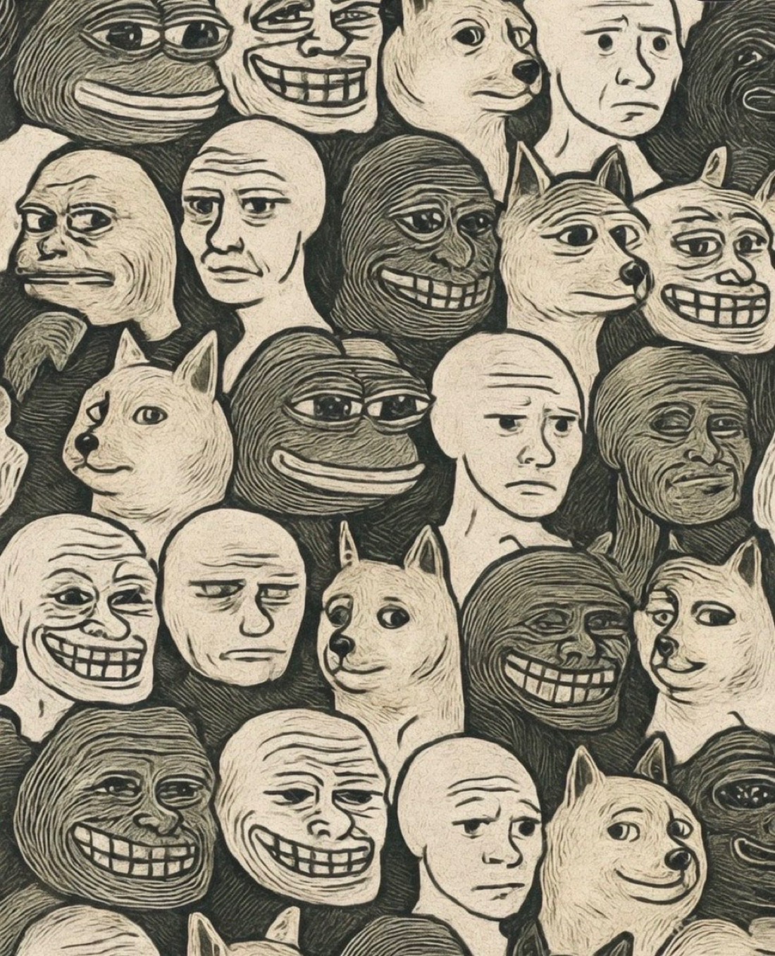 Pepe, Wojak, Doge, and Trollface art - a Doge meme on farm.meme