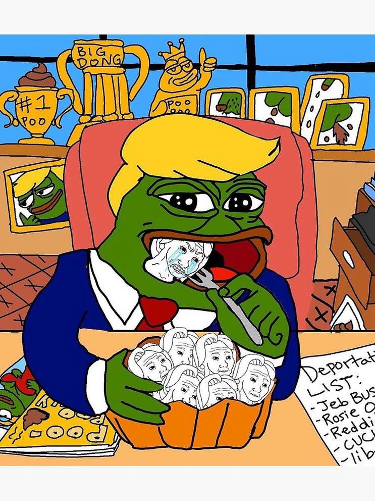 Pepe Trump eating a Wojak taco salad - a Wojak meme on farm.meme