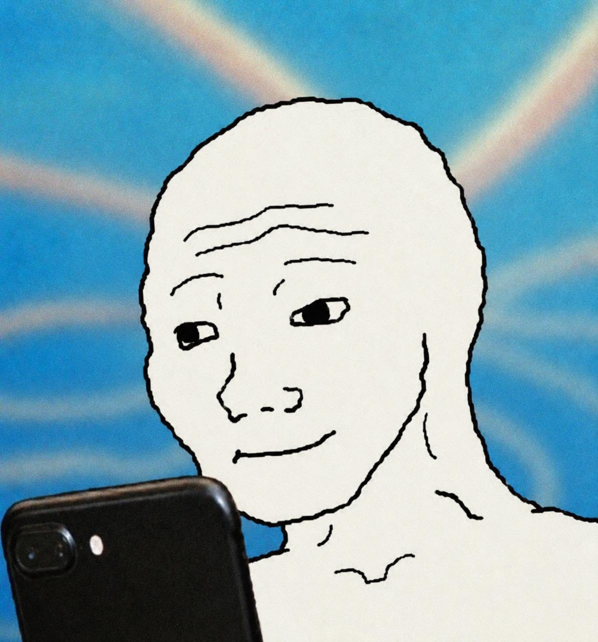 Wojak checks his iPhone - a Wojak meme on farm.meme
