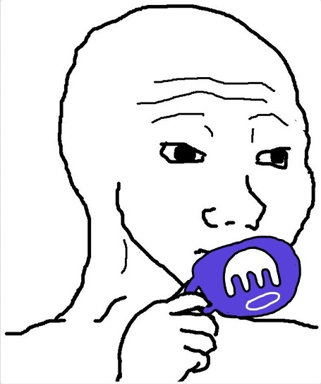 Wojak sips his tea in a Kraken cup - a Wojak meme on farm.meme